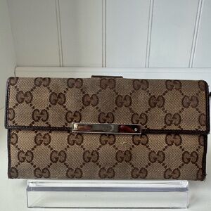 Gucci Vintage GG Monogram Canvas and Leather Continental Wallet